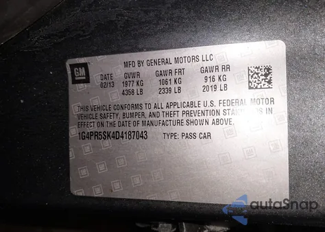 2013 Buick Verano Convenience Group from USA, damaged, VIN 1G4PR5SK4D4187043